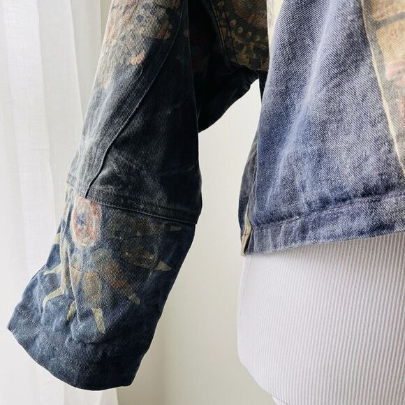 Chantik Handcrafted in Bali Blue Colorful Pastel Denim Cropped Boho Jacket Small - Picture 3 of 8